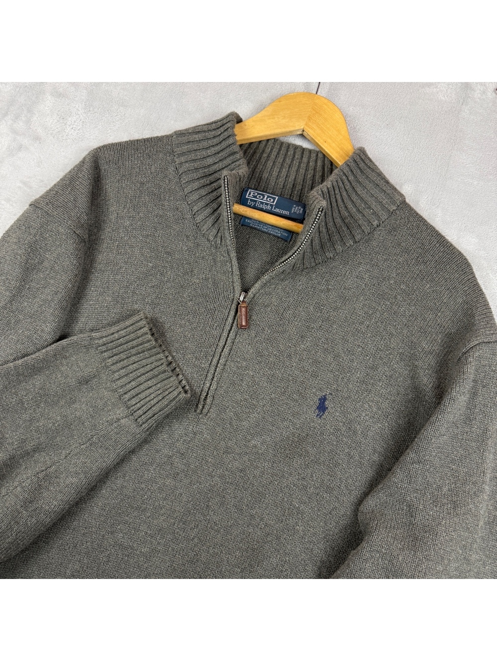 Polo Ralph Lauren Men XXL Gray 1/4 Zip Sweater 100% Cotton Knit Mock Neck Preppy